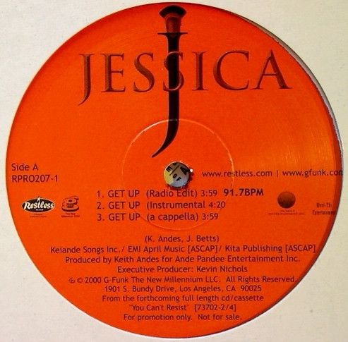 Jessica (Jessica Betts) – Get Up (VG, 2000, Vinyl, 12", 33 ⅓ RPM, Promo, Restless Records / G-Funk Music – RPRO207-1)