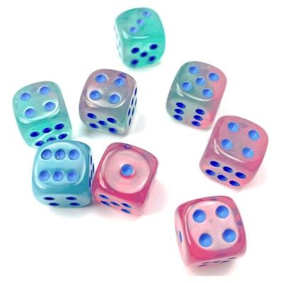 Chessex (12mm D6 x36) CHX26864 Gel Green-Pink/Blue