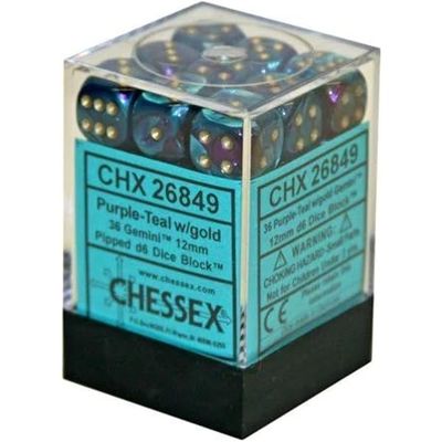 Chessex (12mm D6 x36) CHX26849 Purple-Teal/Gold