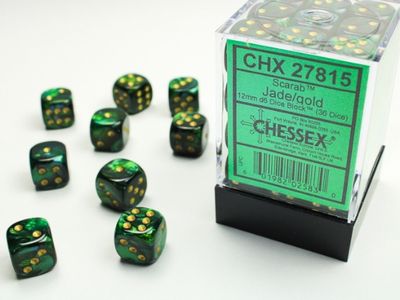 Chessex (12mm D6 x36) CHX27815 Jade/Gold