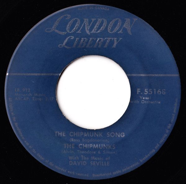 The Chipmunks – The Chipmunk Song / Almost Good (VG, 1958, 45 RPM, 7" Single, London Liberty – F-55168)