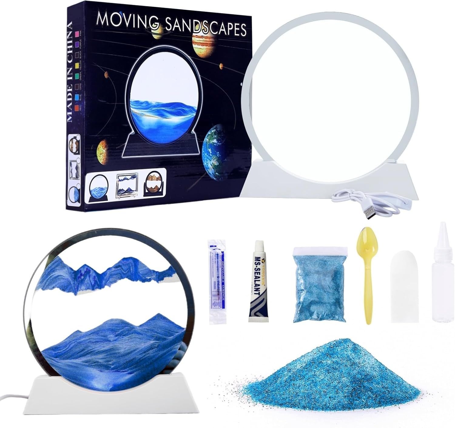 Moving Sandscapes DYI Art Picture in Motion Kit, Dynamic Sand Art, Relaxing Decor Craft Kit, 7" Round Glass, Green (Open Box, Contents Guaranteed)