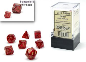 Chessex (Mini Dice Set Gemini) CHX20504 Glitter Ruby/gold