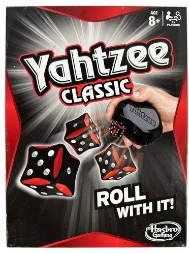Yahtzee Classic (2012, Hasbro Game) Used, Yahtzee Shaker + 5 Red And Black Dice, 27 Scoare Cards