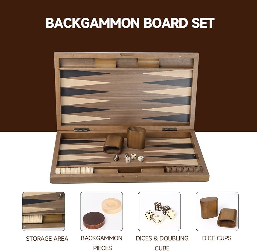 Backgammon Premium Edition (Walnut Veneer Case with Inlaid Wood Trim)