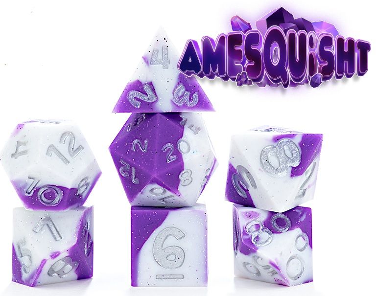 Amesquisht Anti-Stress Premium Silicone Dice Set (Purple / White)
