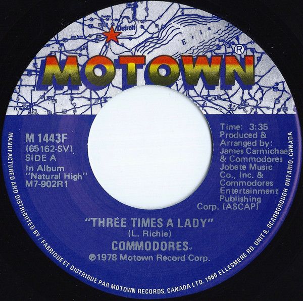 Commodores – Three Times A Lady (VG, 1978, 45 RPM Single, Motown – M 1443F)