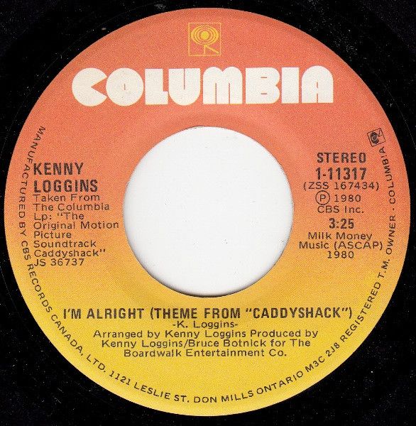 Kenny Loggins – I'm Alright (Theme From "Caddyshack") (VG, 1980, 45 RPM Single, Columbia – 11-11393)