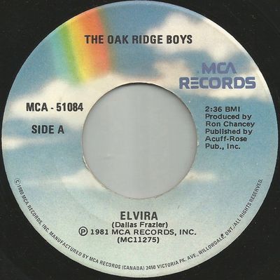 The Oak Ridge Boys – Elvira / A Woman Like You (VG, 1981, 7" Single, 45 RPM, Marked Labels, MCA-51084)