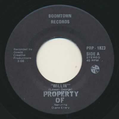 Property Of Featuring Diane Eilery – Willin' / Don't It Make You Wanna Dance (VG, 7" 45 RPM, Stereo, Boomtown Records— PRP - 1823)