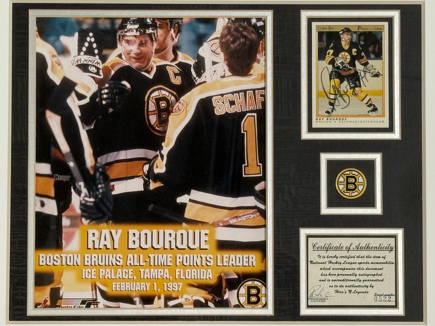 Ray Bourque Autographed Hockeycard &amp; Memorabilia (20 x 24 Framed)