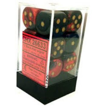 Chessex (16mm D6 x12) CHX26633 Gemini Black-Red/Gold