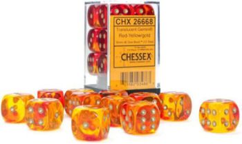 Chessex (16mm D6 x12) CHX26668 Gemini Red-Yellow/Gold