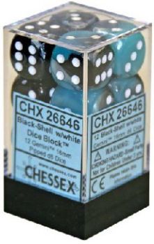 Chessex (16mm D6 x12) CHX26646 Gemini Black-Shell/White