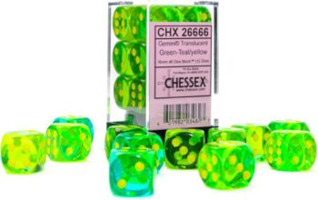 Chessex (16mm D6 x12) CHX26666 Gemini Green-Teal/Yellow
