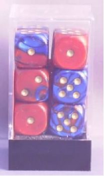 Chessex (16mm D6 x12) CHX26629 Gemini Blue-Red/Gold
