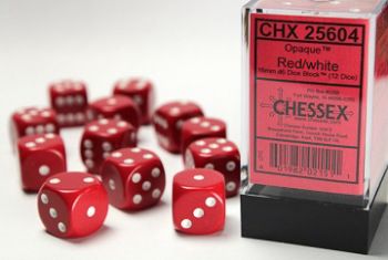 Chessex (16mm D6 x12) CHX25604 Opaque Red/White