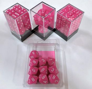 Chessex (16mm D6 x12) CHX25644 Opaque Pink/White