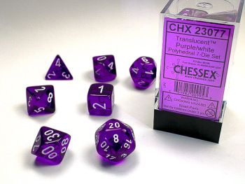 Chessex Polyhedral CHX23077 Translucent Purple/White 7-Die Set