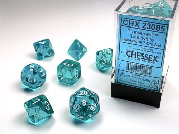 Chessex Polyhedral CHX23084 Translucent Teal/White 7-Die Set