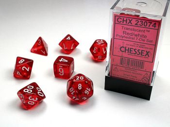 Chessex Polyhedral CHX23074 Translucent Red/White 7-Die Set