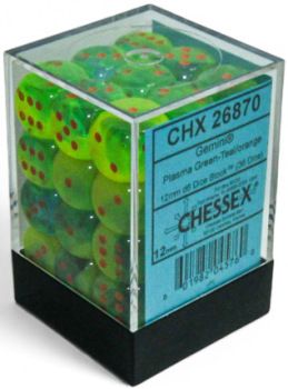 Chessex (12mm D6 x36) CHX26870 Plasma Green-Teal/Orange