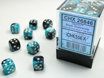 Chessex (12mm D6 x36) CHX26846 Black-Shell/White