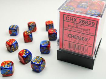 Chessex (12mm D6 x36) CHX26829 Blue-Red/gold