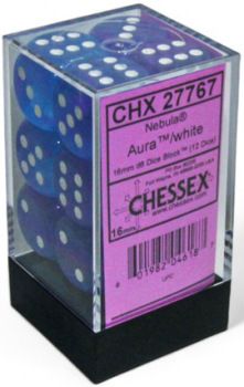 Chessex (16mm D6 x12) CHX27767  Aura/white
