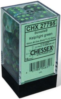 Chessex (16mm D6 x12) CHX27795 Kelp/light green