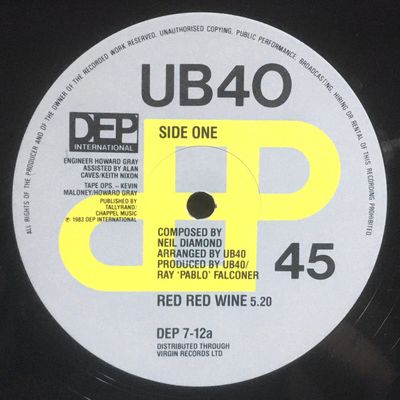 UB40 – Red Red Wine (VG, 1983, 12" Single, 45 RPM, DEP International – DEP 7-12, UK)