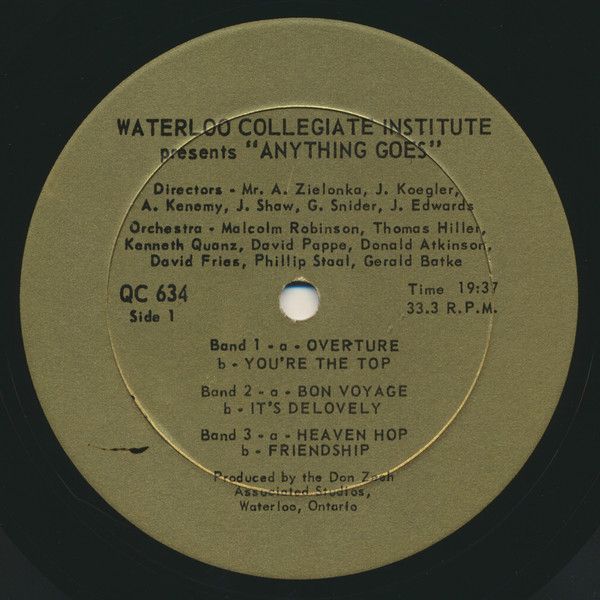 Waterloo Collegiate Institute – Anything Goes (VG, LP, Waterloo Collegiate Institute – QC 634)