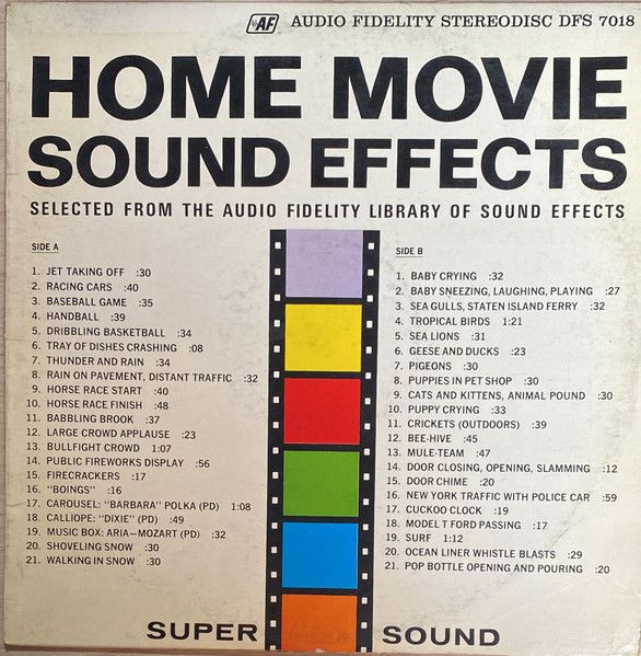 Audio Fidelity Library – Home Movie Sound Effects (VG, 1963, LP, Audio Fidelity – DFS 7018)