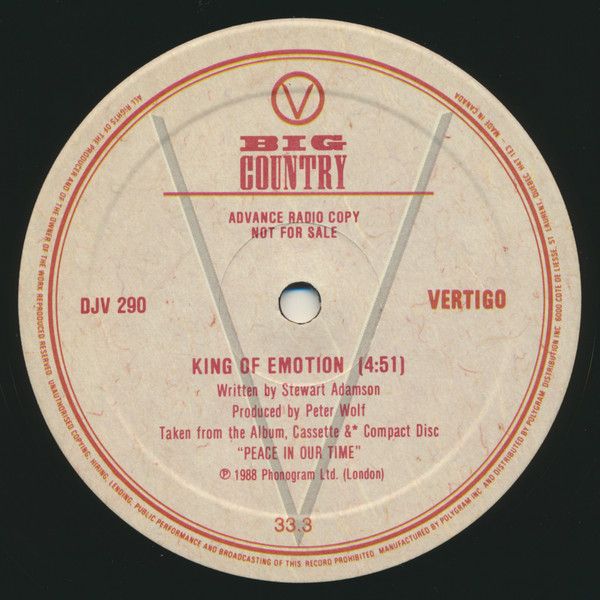 Big Country ‎– King Of Emotion (NM, 1988, 12" Single, 33.3 RPM, Promo, Vertigo ‎– DJV 290)