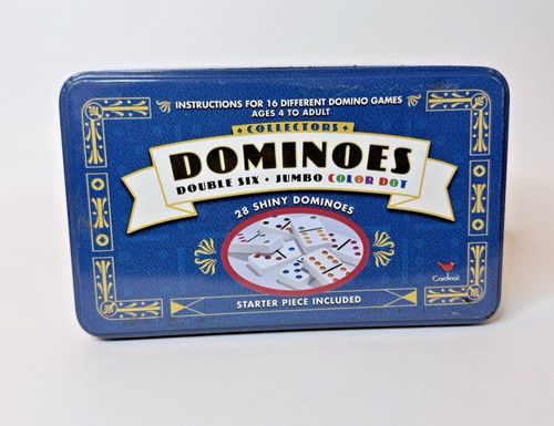 Cardinal Double 6 Dominoes Jumbo Color Dot 28-Piece Tin Case (Used, Guaranteed Complete)