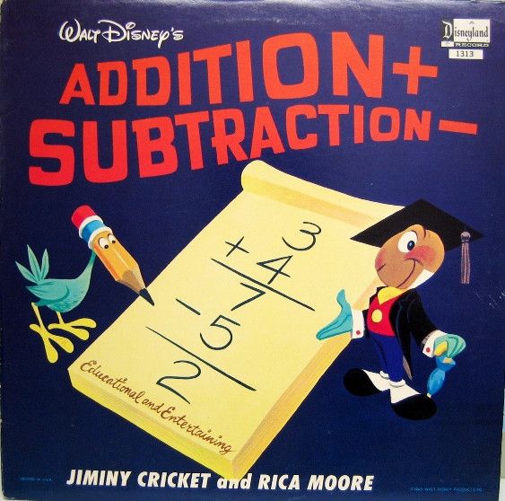 Jiminy Cricket &amp; Rica Moore – Walt Disney's Addition And Subtraction (G+, 1973, LP, Disneyland – 1313)