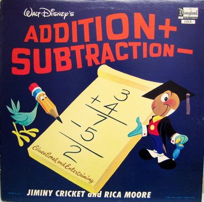 Jiminy Cricket &amp; Rica Moore – Walt Disney's Addition And Subtraction (G+, 1973, LP, Disneyland – 1313)