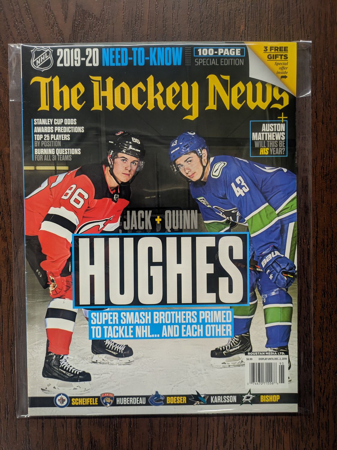 The Hockey News: 2019-2020 Need-To-Know Jack + Quinn Hughes (November 2019 vol 72 no 20) Hockey Magazine (100 pg Special Edition)