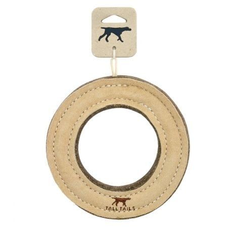 TALL TAILS DOG TOY NATURAL LEATHER &amp; WOOL RING 7&quot;