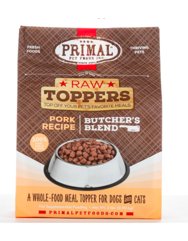 PRIM FRZN CANINE/FELINE  BUTCHER&#39;S BLEND TOPPER PORK 2#