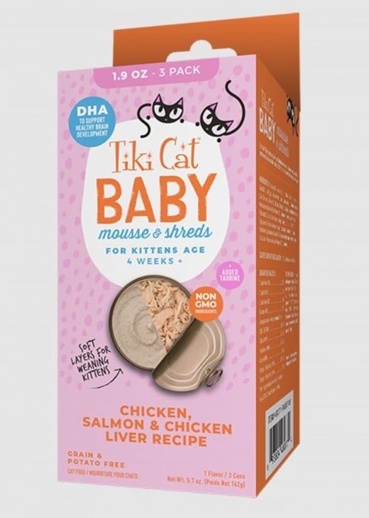 TIKI CAT BABY MOUSSE SHREDS  CHICK SALMON CHIC LIV 5.7OZ
