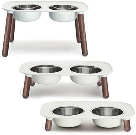 MM FEEDER ELEVATED W/SS BOWLS DD LT GREY 5 CUP FAUX WOOD LEG