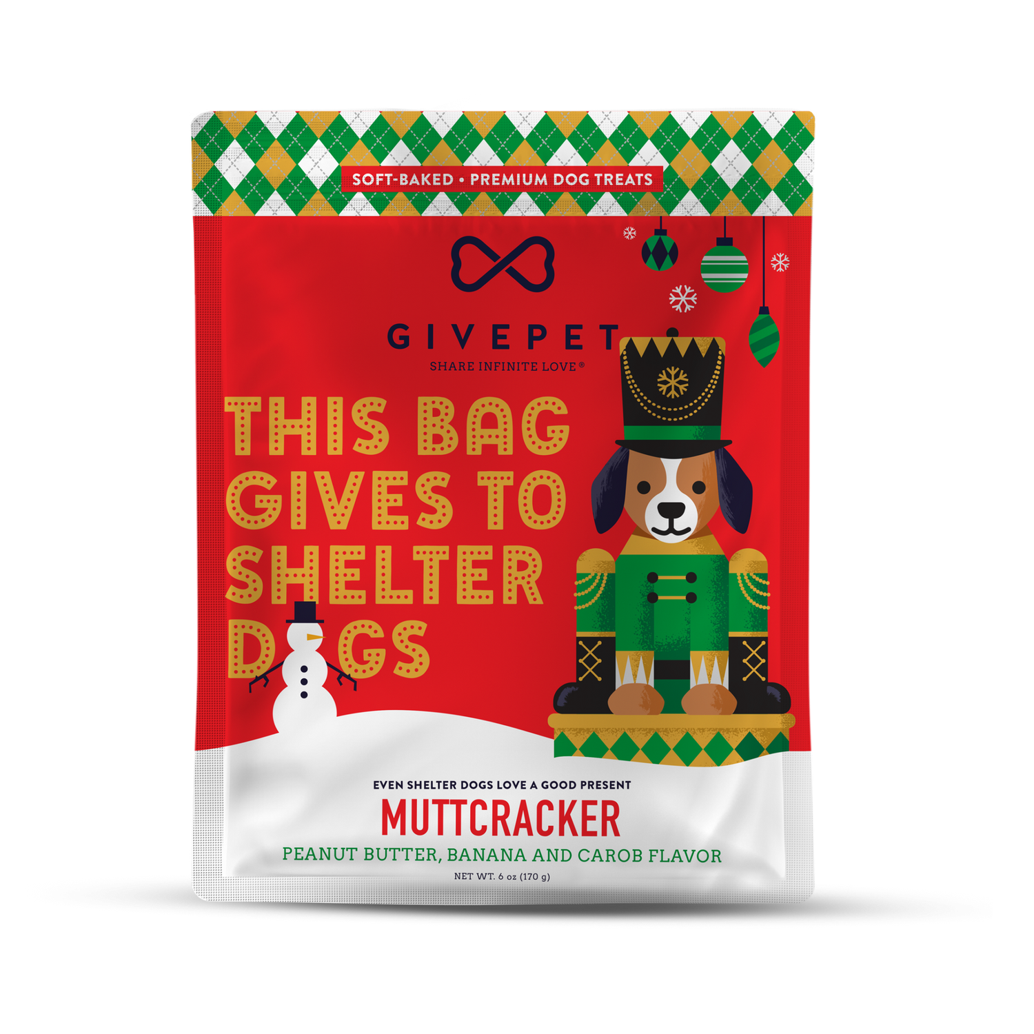 GIVEPET HOLIDAY DOG TREAT SOFT CHEW MUTTCRACKER 6OZ