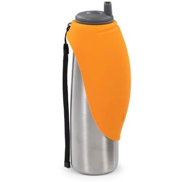 MESSY MUTTS STAINLESS STEEL TRAVEL WATER BOTTLE &amp; BOWL ORANGE 20 OZ DBL INSULATE
