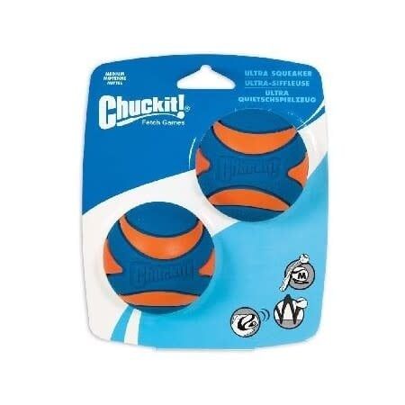 CHUCKIT ULTRA SQUEAKER BALL 2 PK MEDIUM