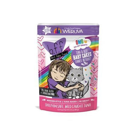 WERUVA BFF OMG POUCH 3 OZ TUNA &amp; BEEF BABY CAKES 12/TR
