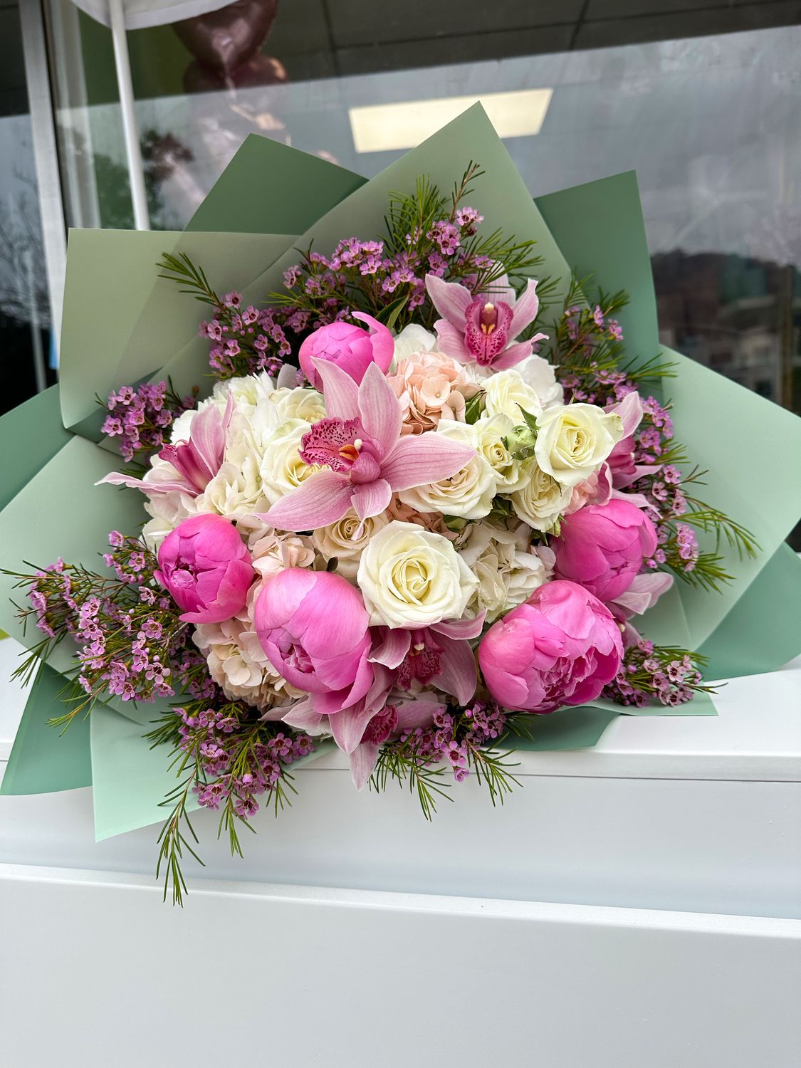 Mini Cupid With Peonies