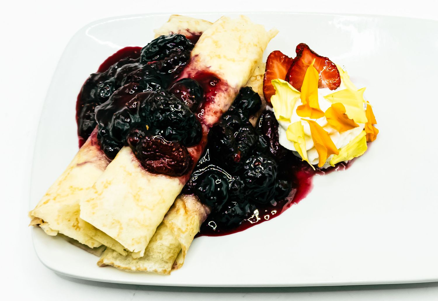 Deli Style Cheese Blintz   Fresh Berry Compote
