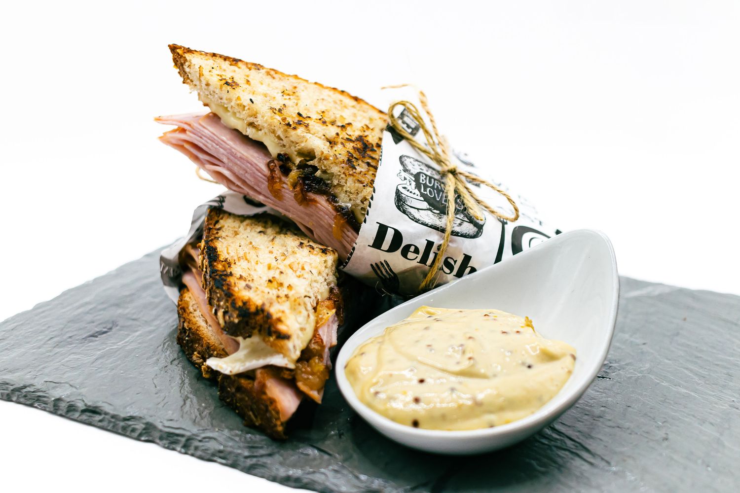 Honey Baked Ham &amp; Creamy Brie Caramelized Onion, Grain Mustard Multi Grain