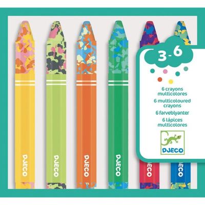 6 multicolored crayons